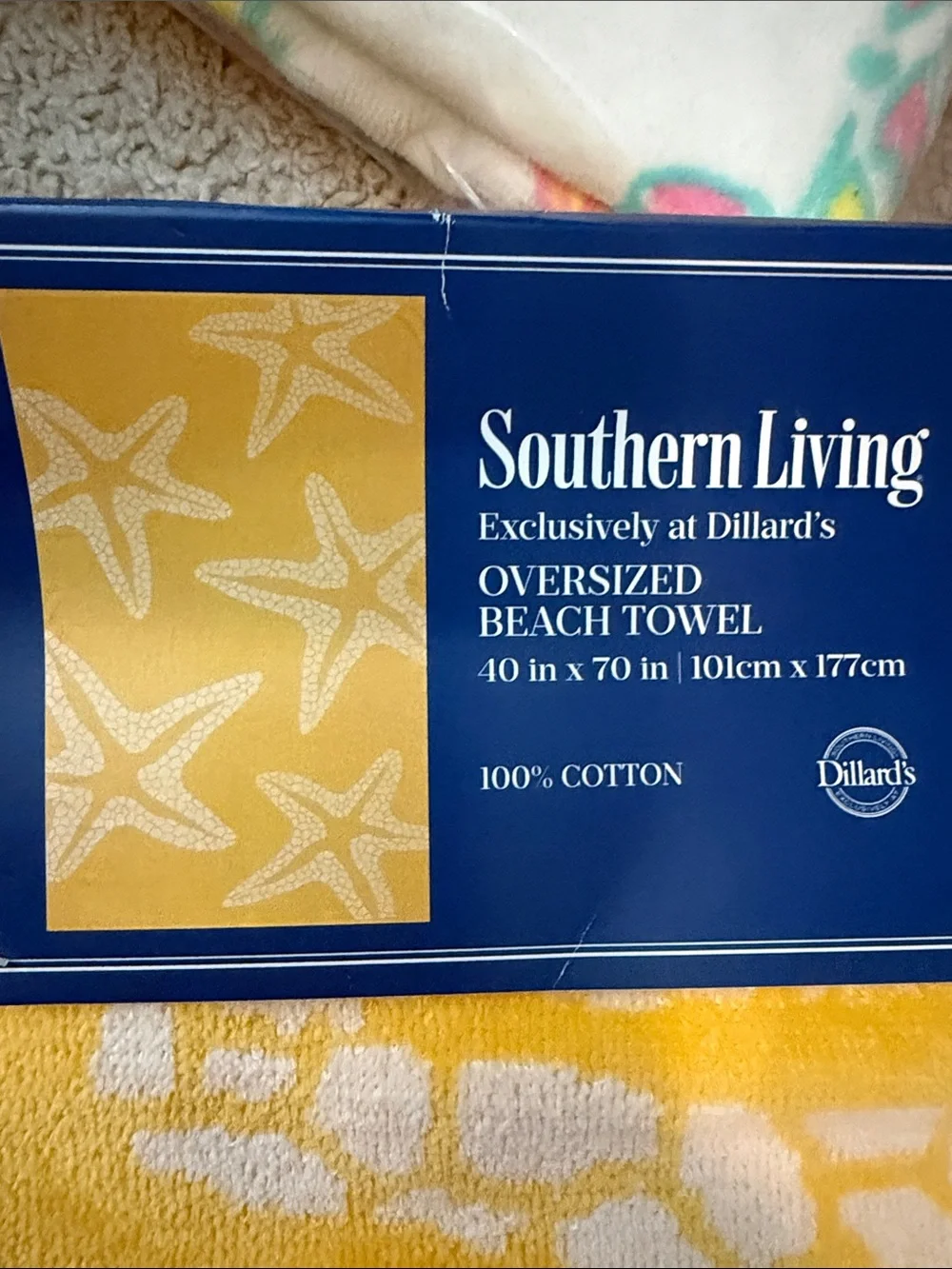 Southern Living Oversized Yellow and White Starfish Beach Towel 40x70